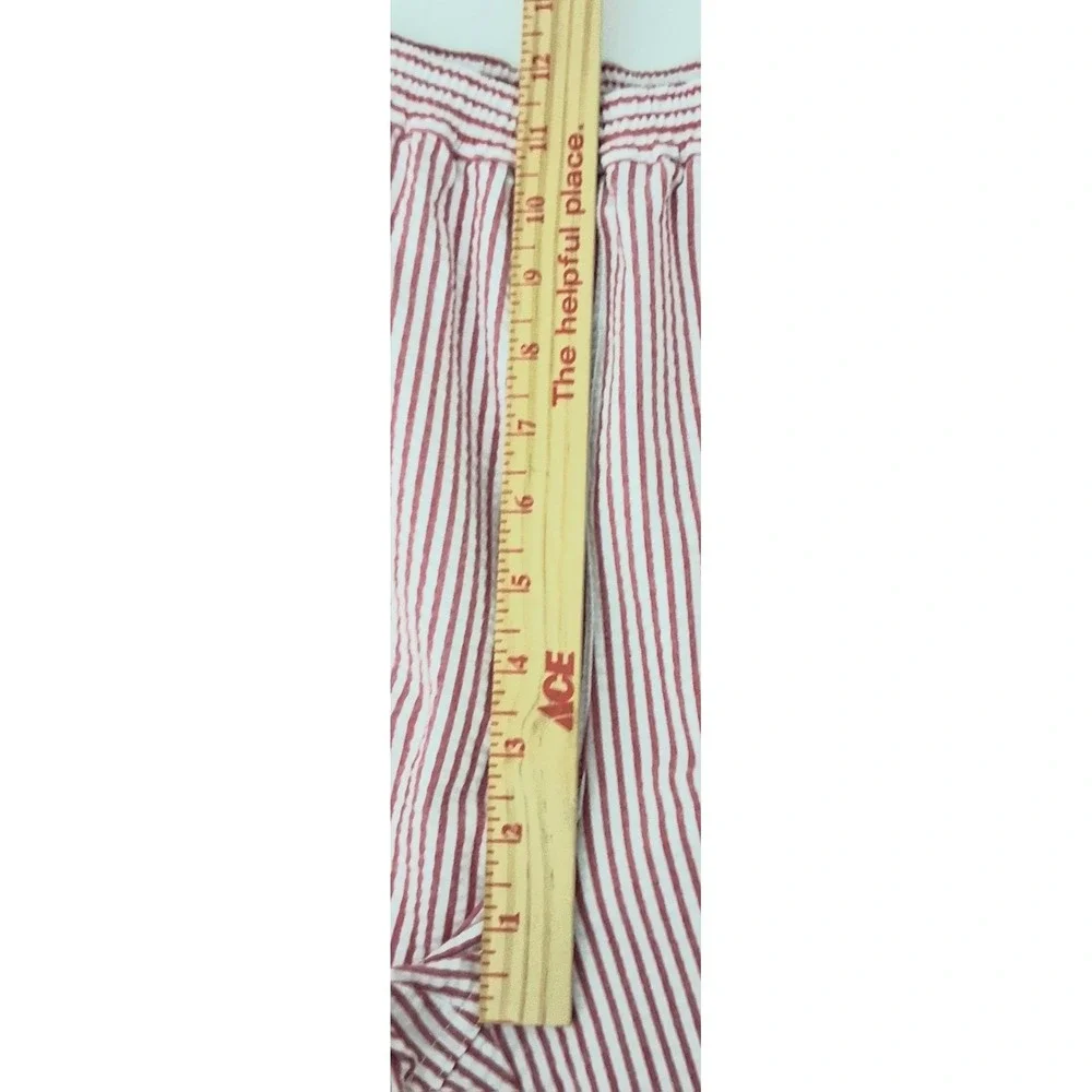 Quacker Factory Capri Pants Womens 1X Red & White Stripe Seersucker Pockets